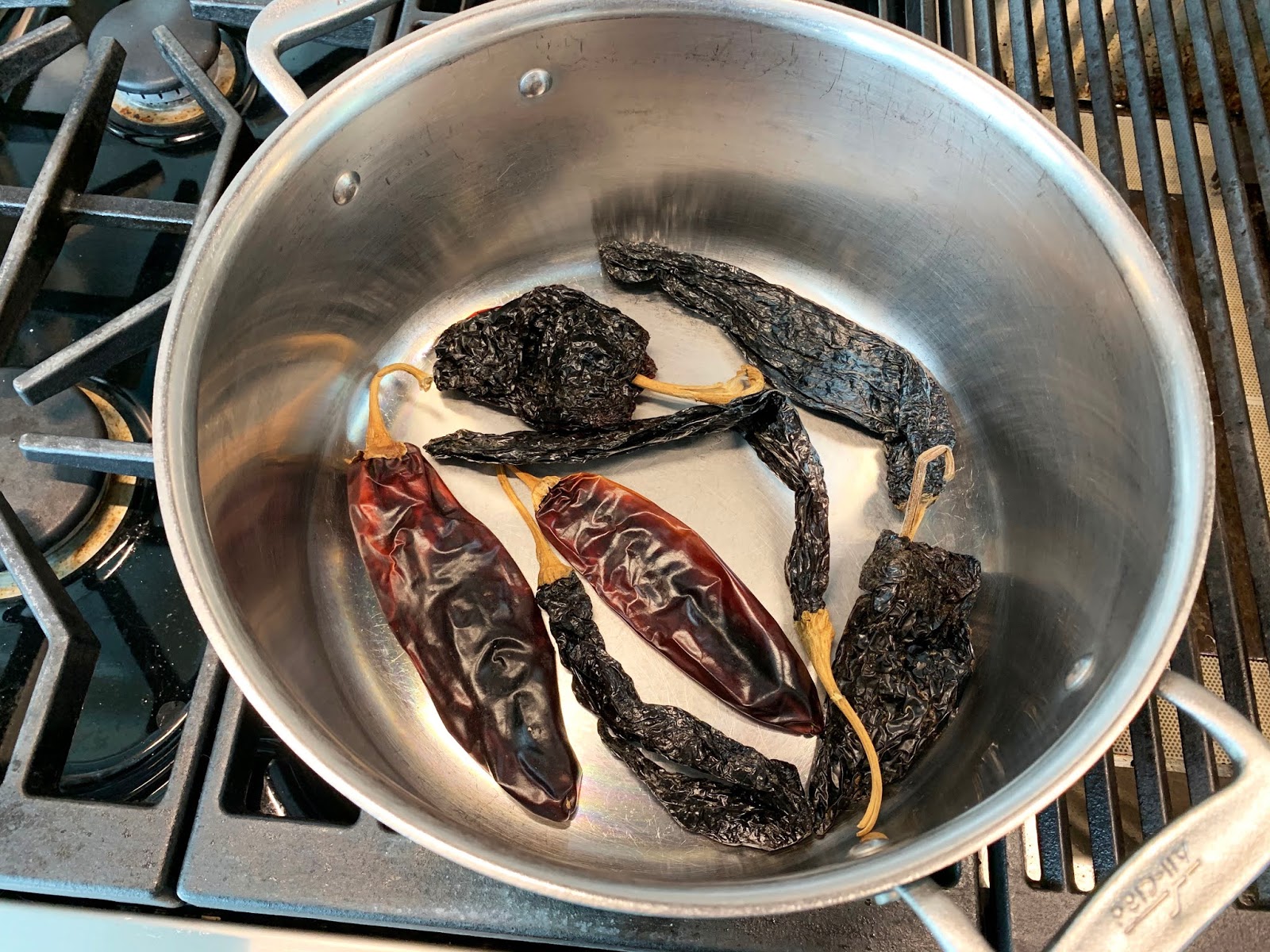 Roasting the dried chiles