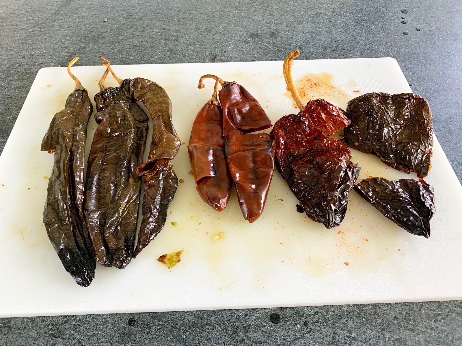 Dried chiles after roasting